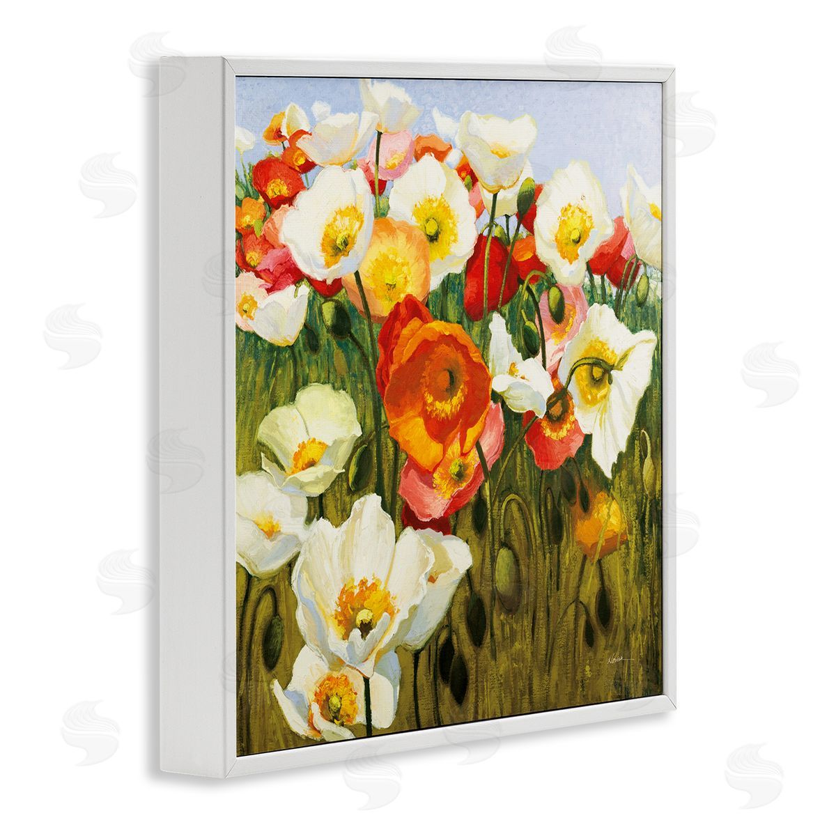 Lush Poppy Meadow White Frame Print Wall Art, Home Decor by Shirley Novak
