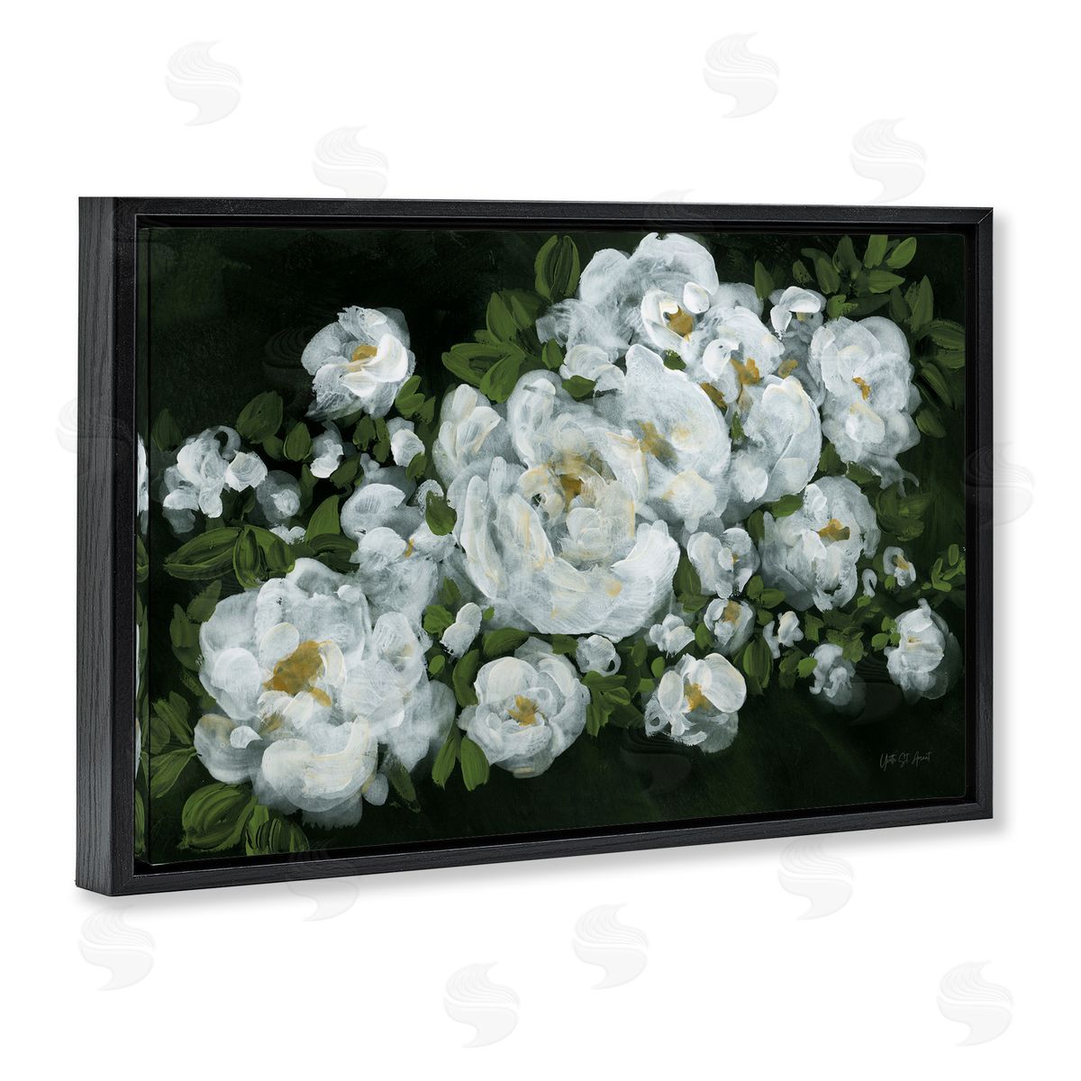 Midnight Blooming Roses Black Floating Frame Canvas Wall Art, Home Decor by Yvette St. Amant