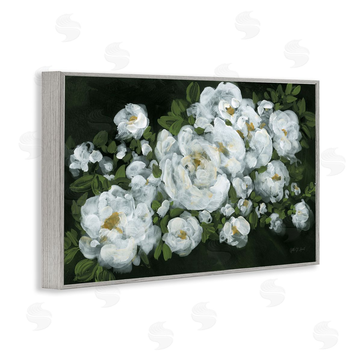 Midnight Blooming Roses Grey Frame Print Wall Art, Home Decor by Yvette St. Amant