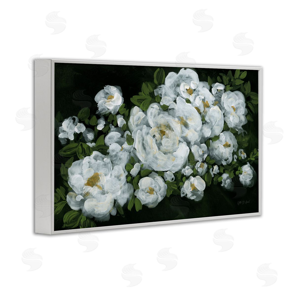 Midnight Blooming Roses White Frame Print Wall Art, Home Decor by Yvette St. Amant