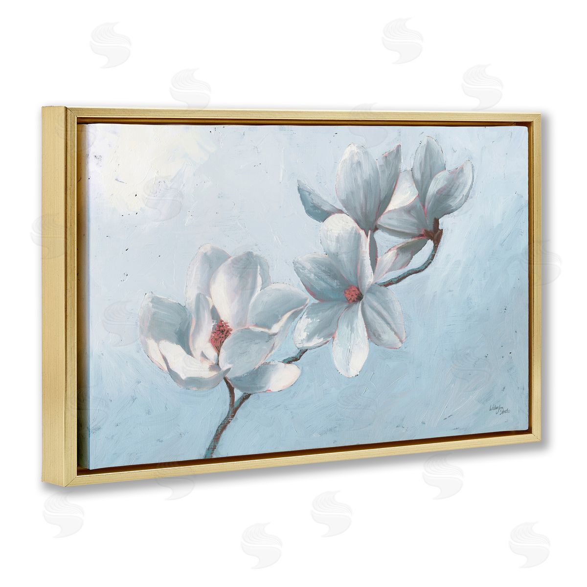 Budding Magnolia Blooms Gold Floating Frame Canvas Wall Art, Home Decor by Wellington Studio