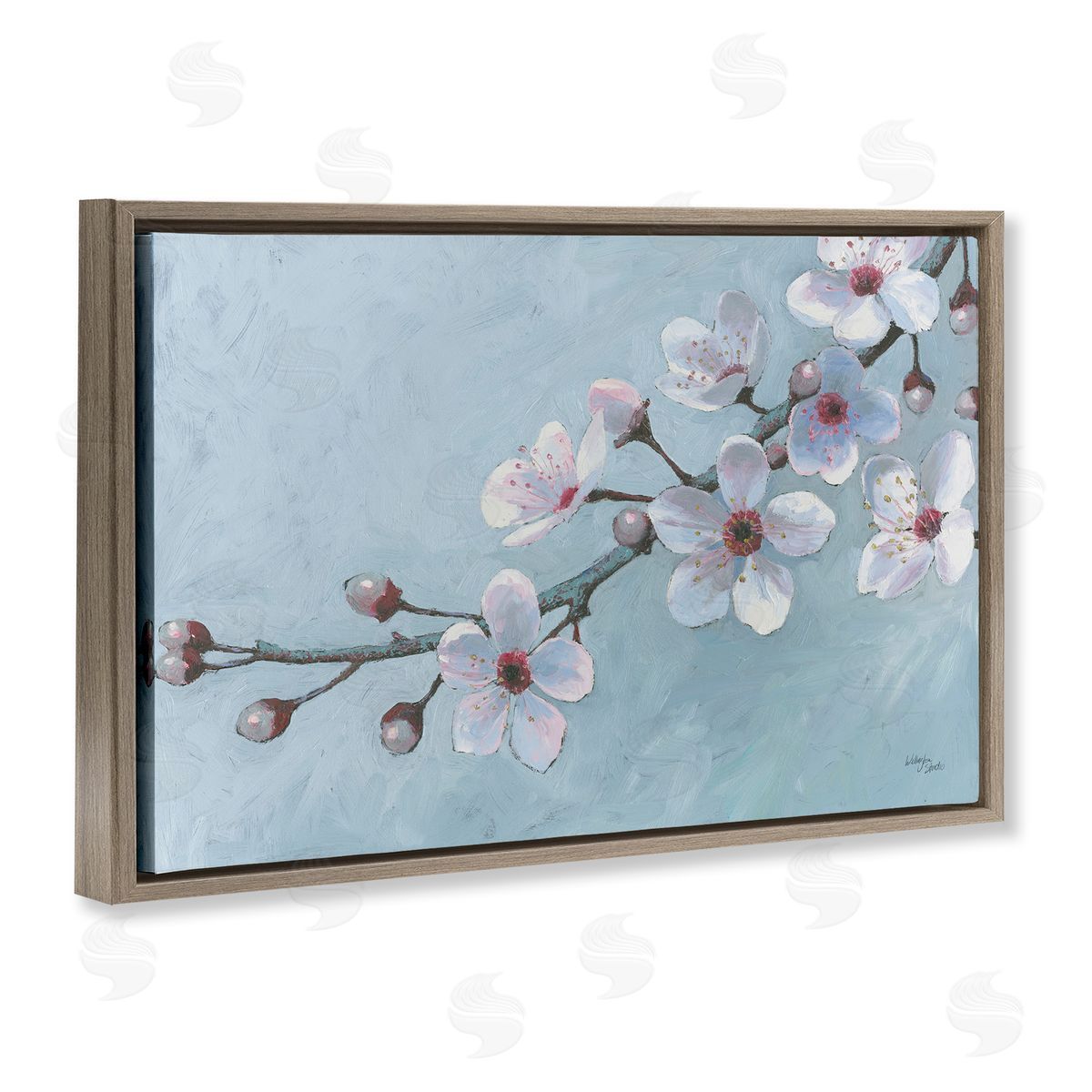 Branch of Blossoms Brown Floating Frame Canvas Wall Art, Home Decor by Wellington Studio