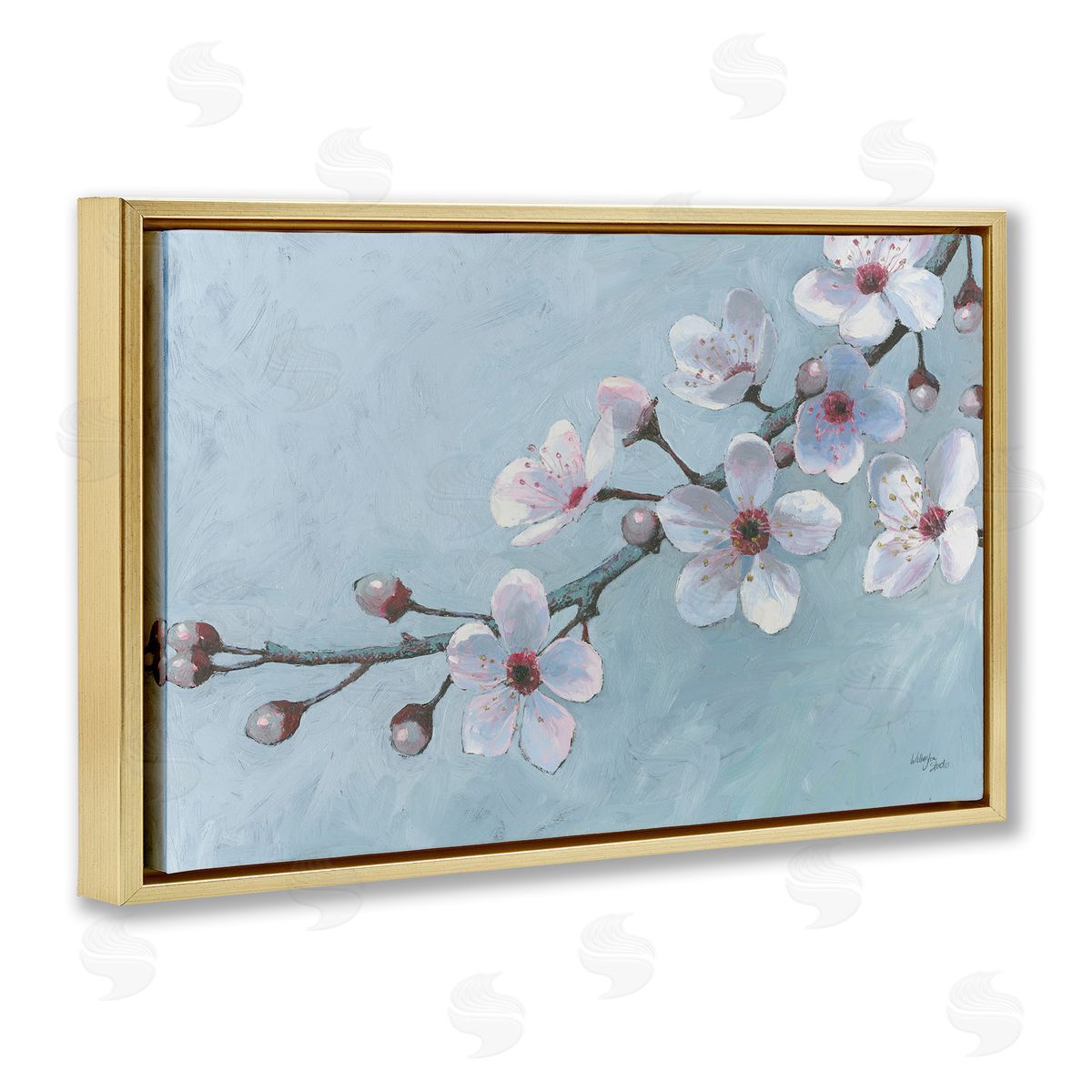 Branch of Blossoms Gold Floating Frame Canvas Wall Art, Home Decor by Wellington Studio