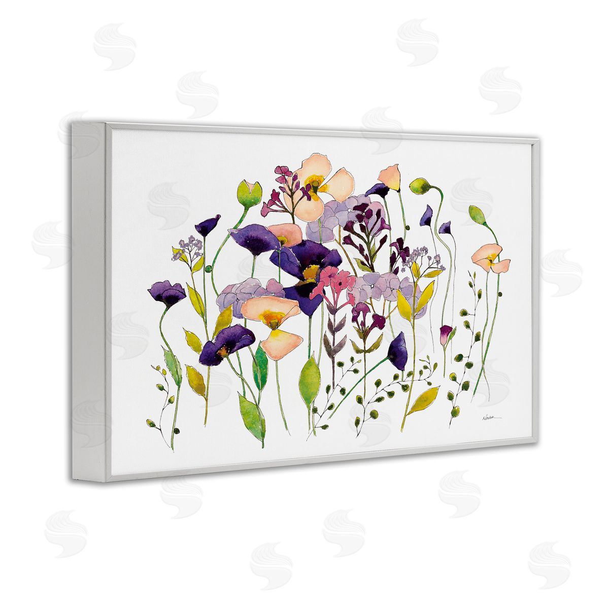 Purple Poppy Sprigs White Frame Print Wall Art, Home Decor by Shirley Novak