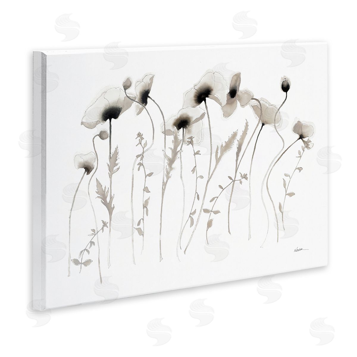 White Poppy Sprigs Wood Plaque Wall Art, Home Decor by Shirley Novak