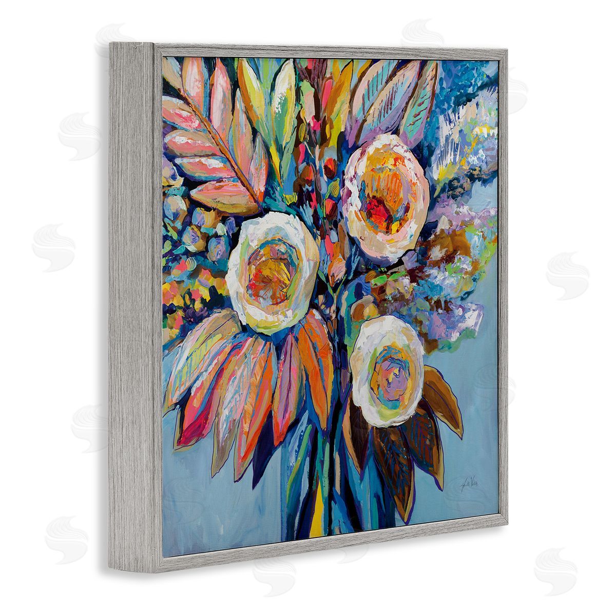 Wonderment Bold Bouquet Grey Frame Print Wall Art, Home Decor by Jeanette Vertentes
