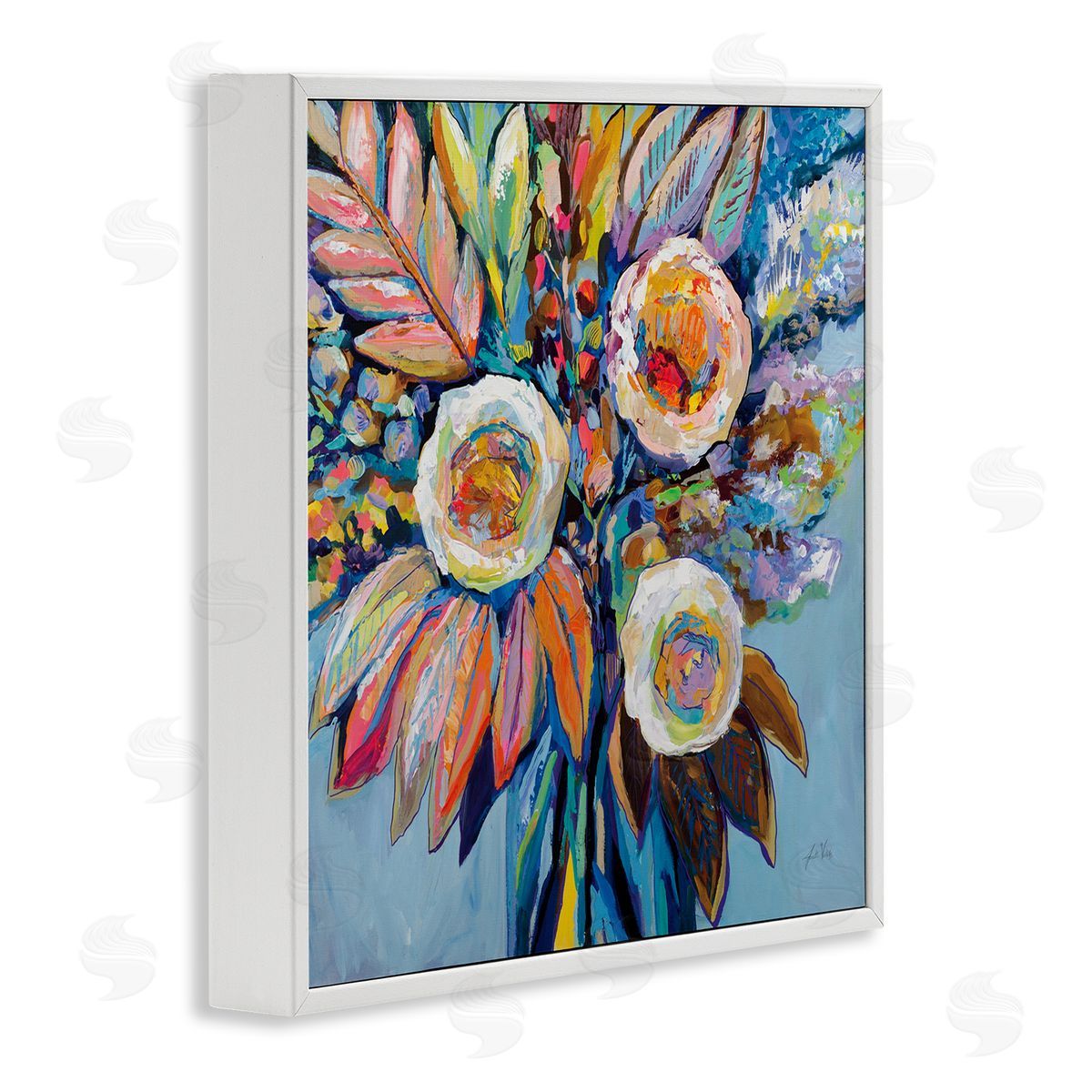 Wonderment Bold Bouquet White Frame Print Wall Art, Home Decor by Jeanette Vertentes