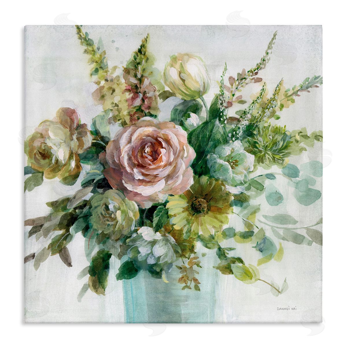 Sage and Peach Flowers Canvas Wall Art, Home Decor by Danhui Nai