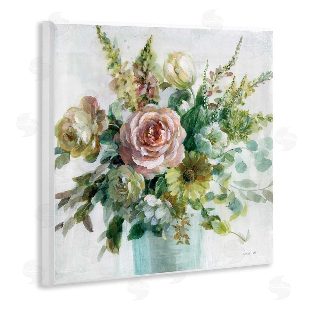 Sage and Peach Flowers Wood Plaque Wall Art, Home Decor by Danhui Nai