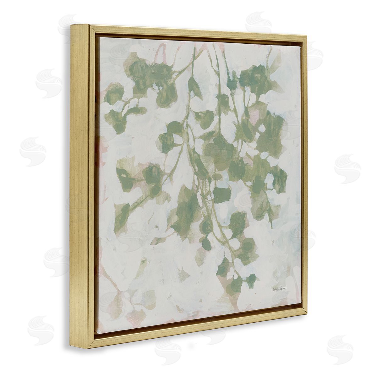 Dancing Leaf Shadows Gold Floating Frame Canvas Wall Art, Home Decor by Danhui Nai