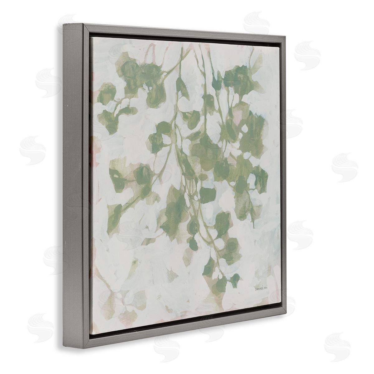 Dancing Leaf Shadows Grey Floating Frame Canvas Wall Art, Home Decor by Danhui Nai