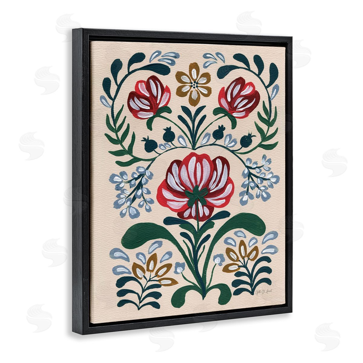 Boho Folk Florals Black Floating Frame Canvas Wall Art, Home Decor by Yvette St. Amant