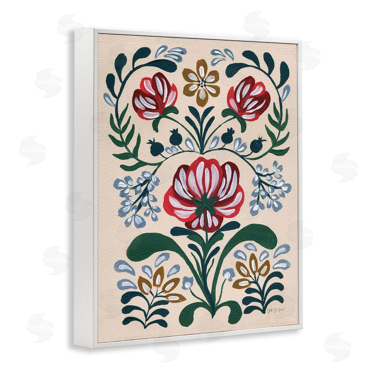 Boho Folk Florals White Frame Print Wall Art, Home Decor by Yvette St. Amant