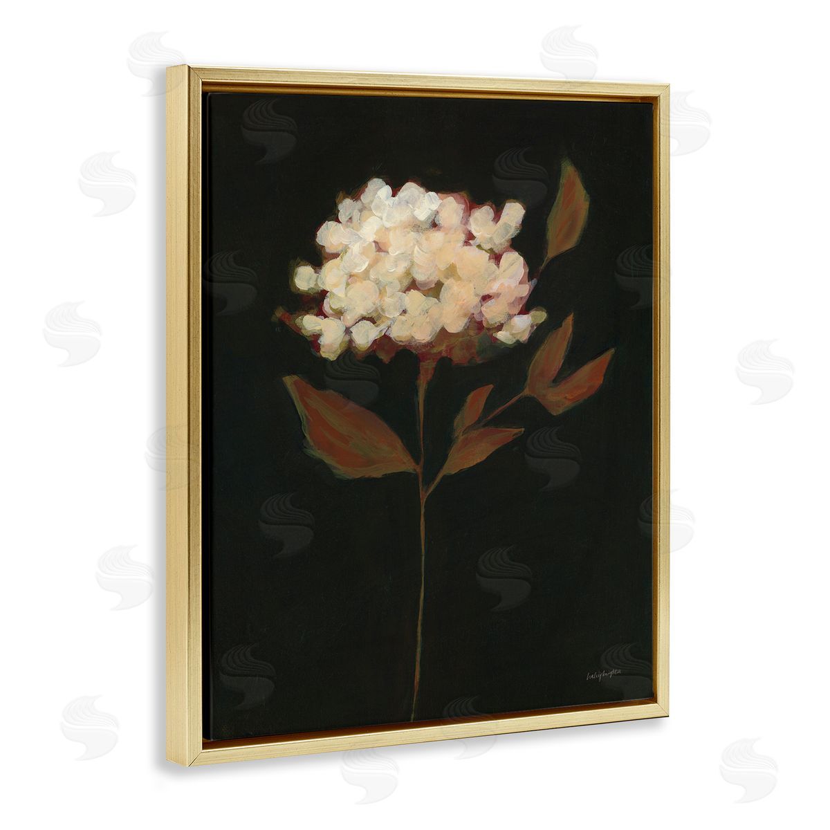 Dark Fall Flower Gold Floating Frame Canvas Wall Art, Home Decor by Haley Knighten