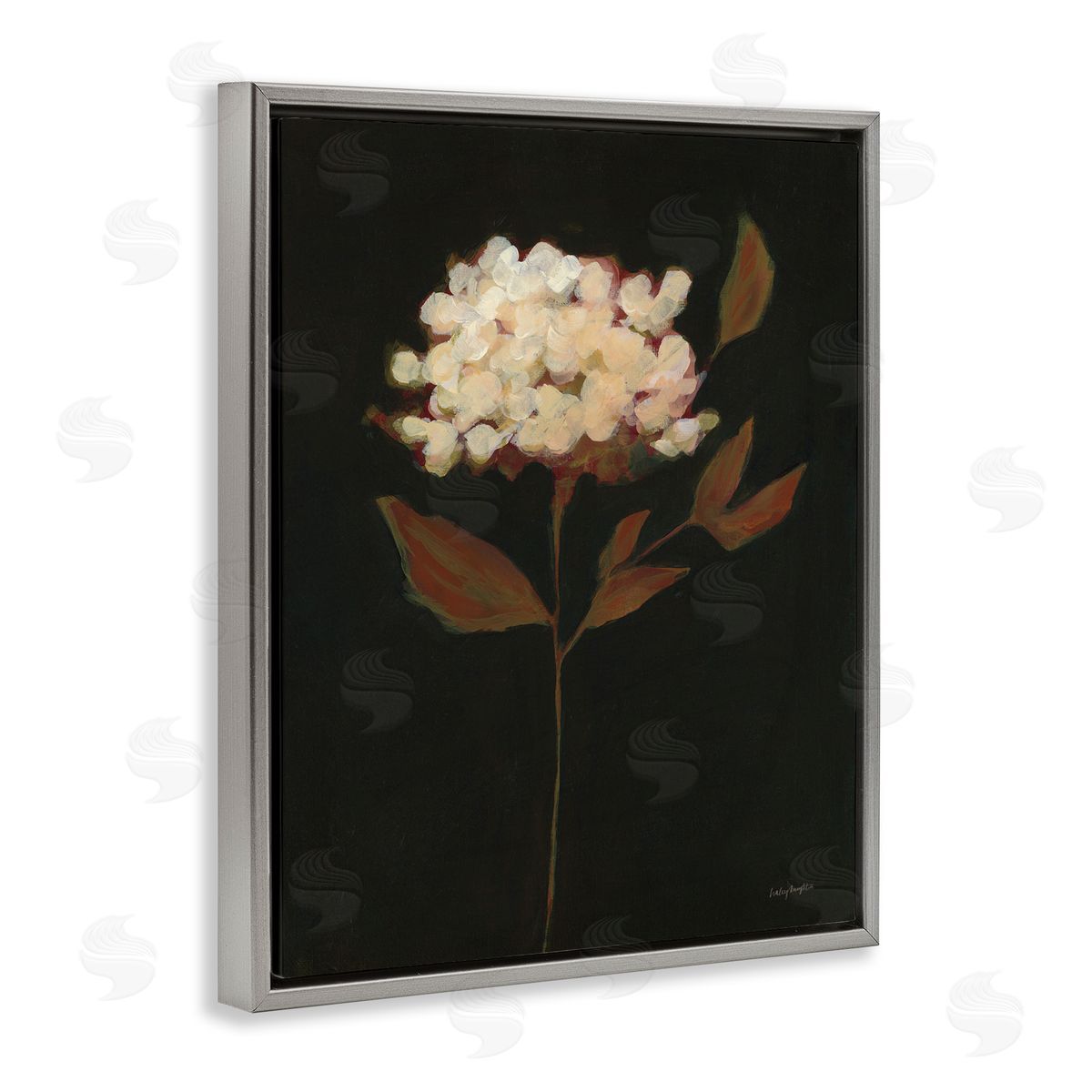 Dark Fall Flower Grey Floating Frame Canvas Wall Art, Home Decor by Haley Knighten