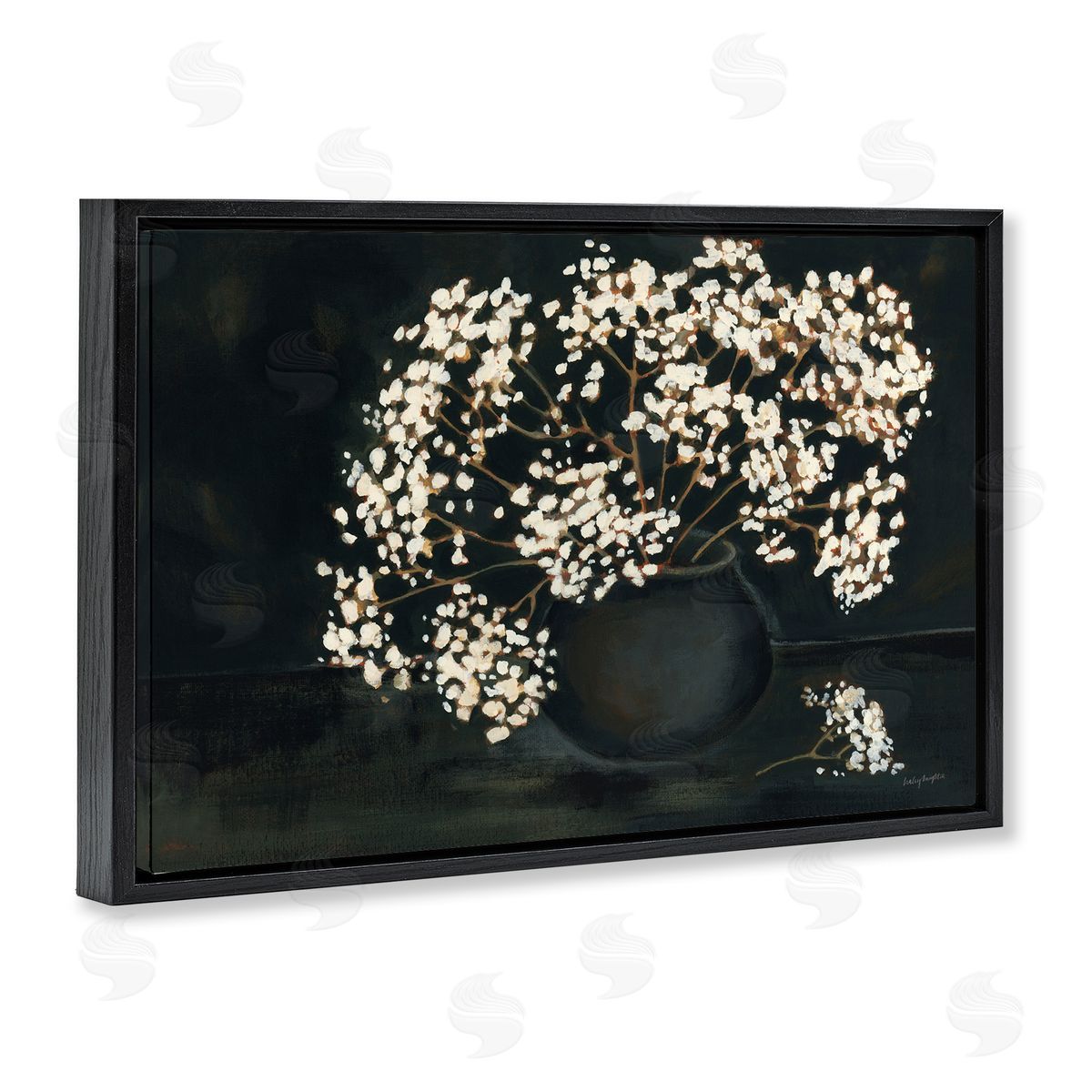 Baby's Breath on Black Black Floating Frame Canvas Wall Art, Home Decor by Haley Knighten