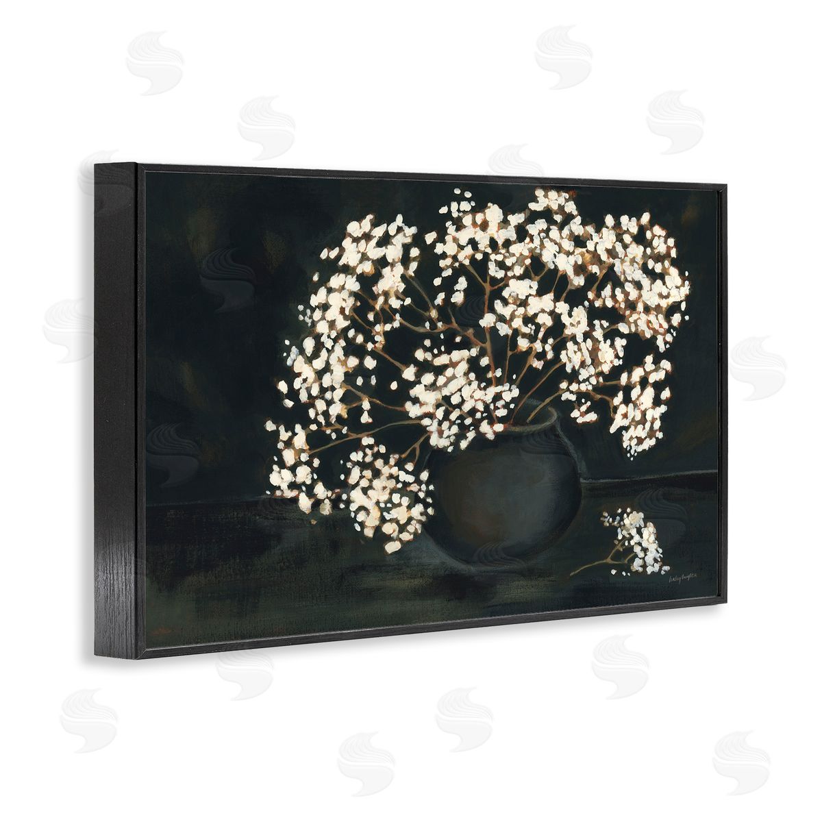 Baby's Breath on Black Black Frame Print Wall Art, Home Decor by Haley Knighten