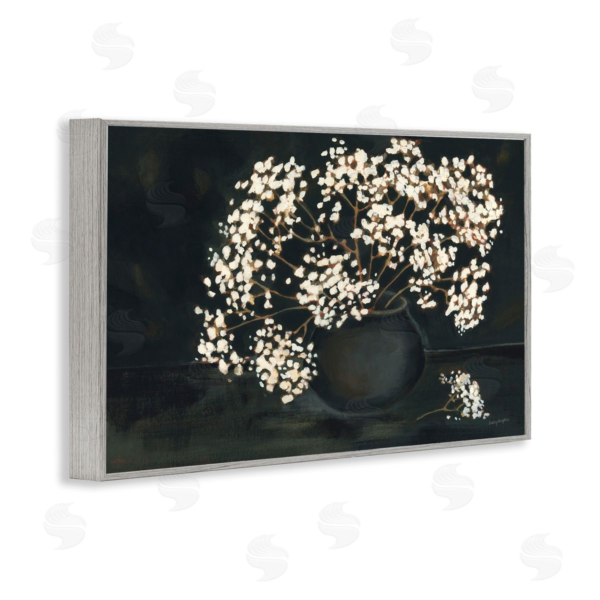 Baby's Breath on Black Grey Frame Print Wall Art, Home Decor by Haley Knighten