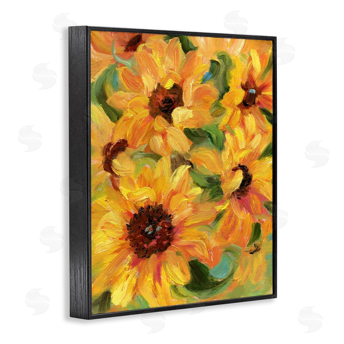 Sunflower Bunches Pattern Black Frame Print Wall Art, Home Decor by Sandra Iafrate