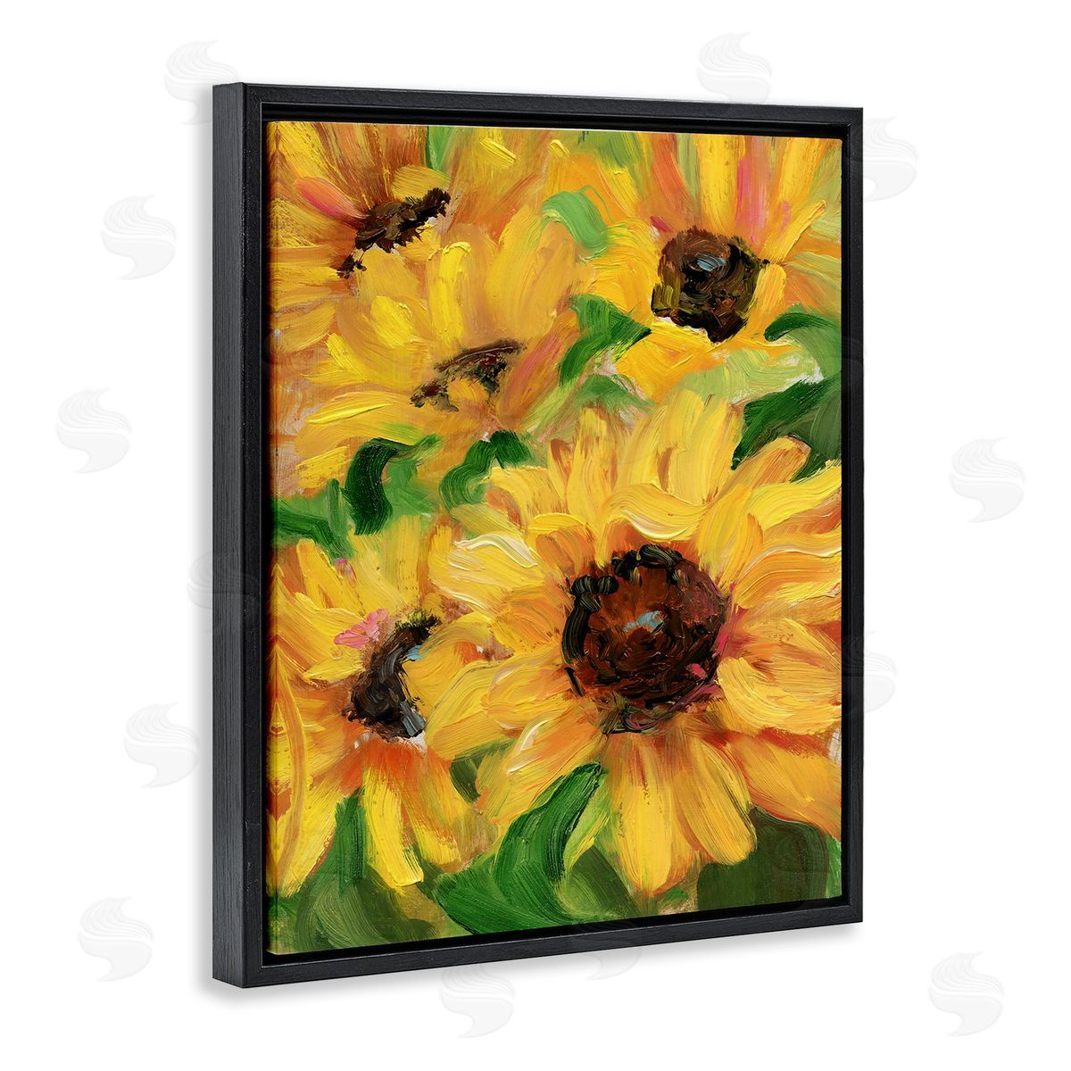 Bright Sunny Sunflowers Black Floating Frame Canvas Wall Art, Home Decor by Sandra Iafrate