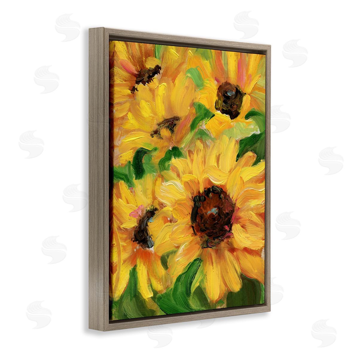 Bright Sunny Sunflowers Brown Floating Frame Canvas Wall Art, Home Decor by Sandra Iafrate