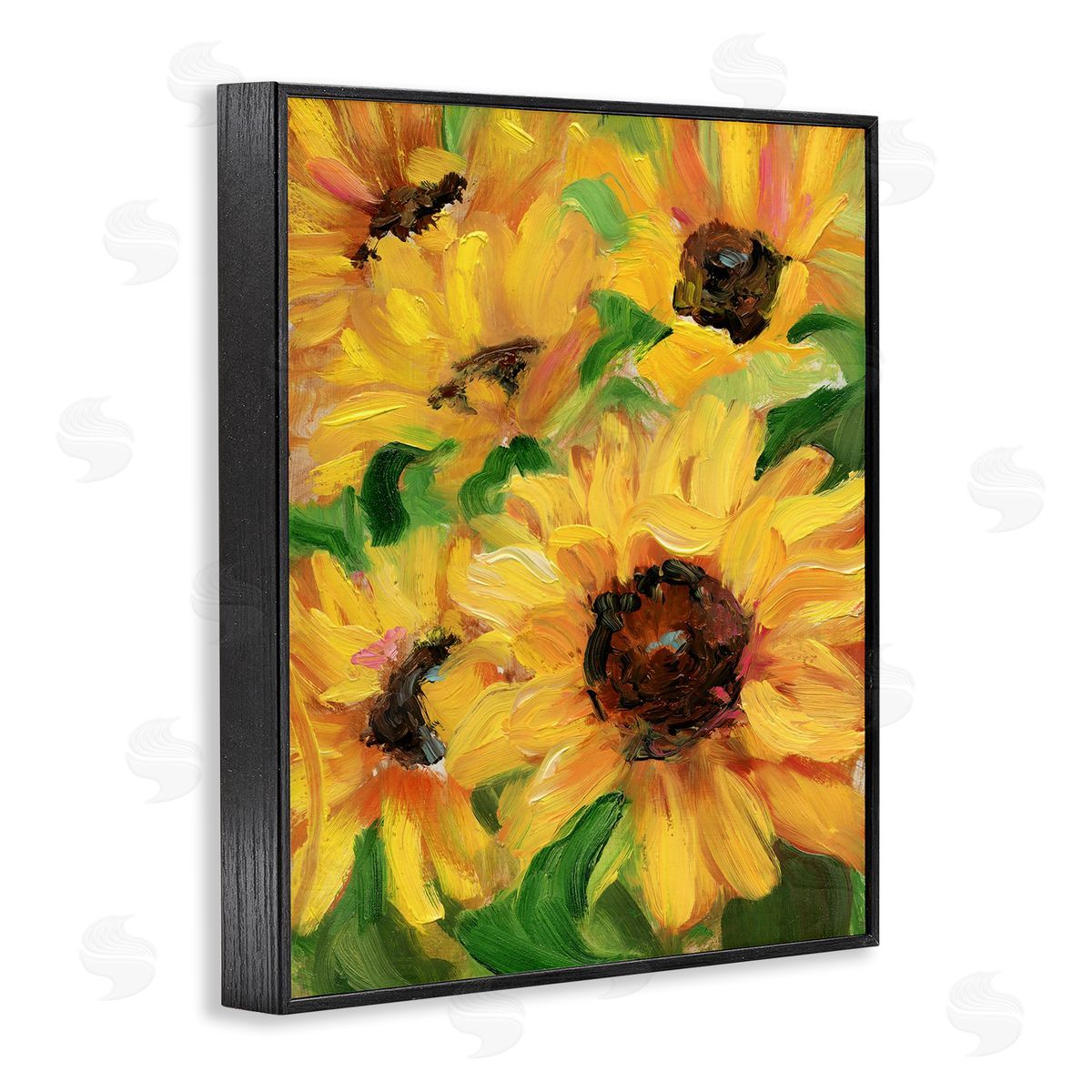 Bright Sunny Sunflowers Black Frame Print Wall Art, Home Decor by Sandra Iafrate