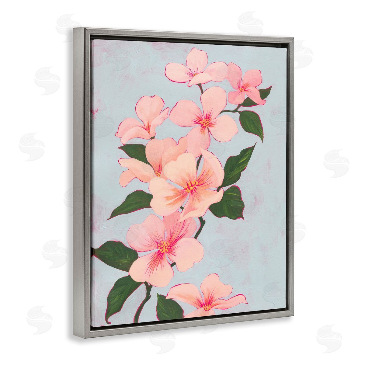 Delicate Cherry Blossoms Grey Floating Frame Canvas Wall Art, Home Decor by Grace Popp