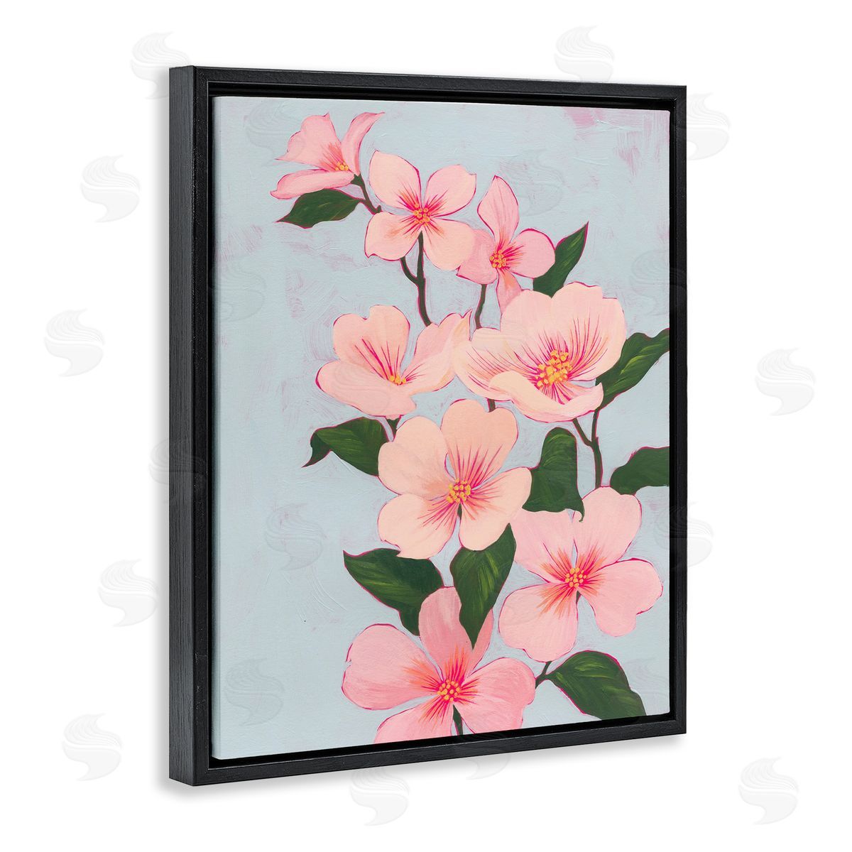 Cherry Blossoms Vine Black Floating Frame Canvas Wall Art, Home Decor by Grace Popp