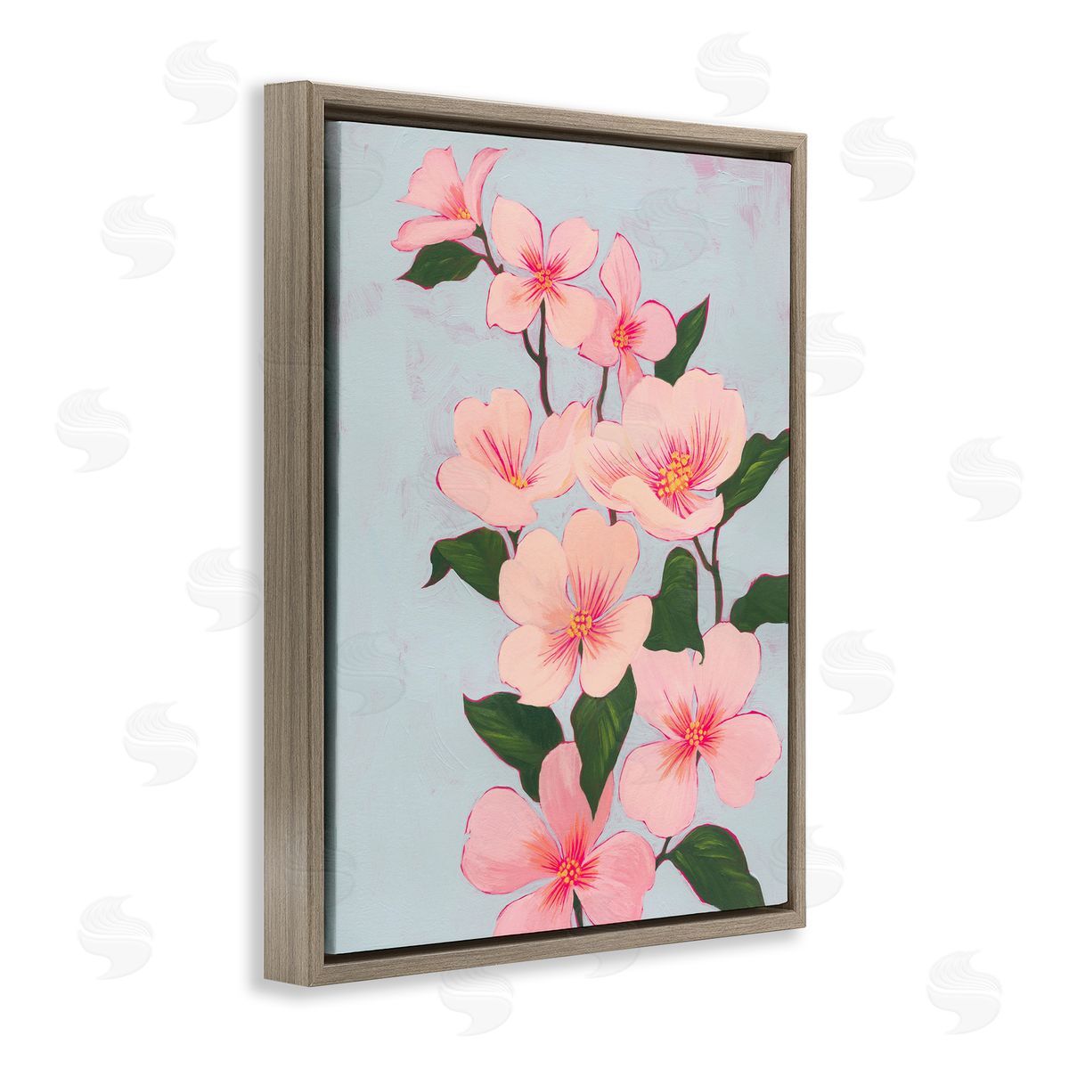 Cherry Blossoms Vine Brown Floating Frame Canvas Wall Art, Home Decor by Grace Popp