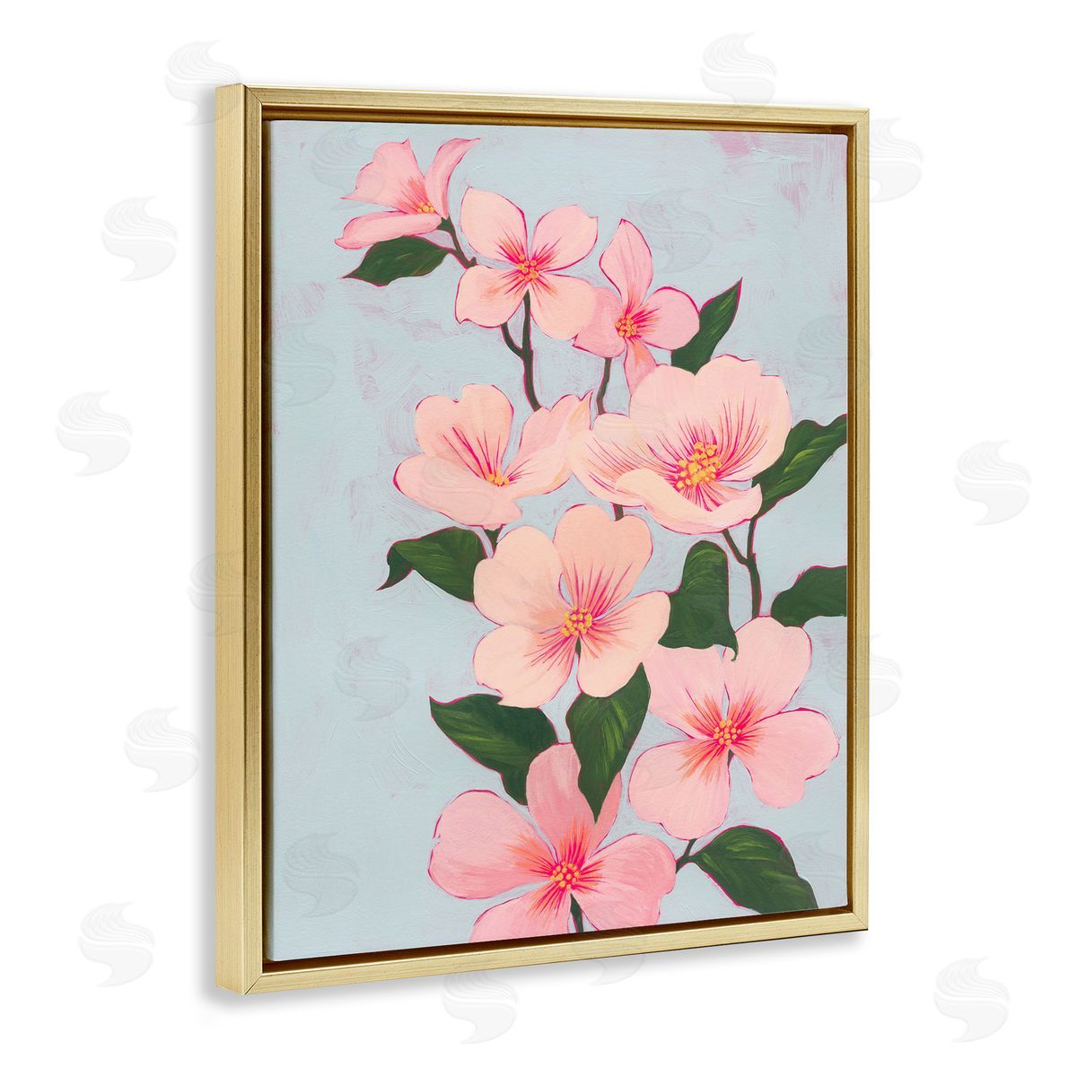 Cherry Blossoms Vine Gold Floating Frame Canvas Wall Art, Home Decor by Grace Popp