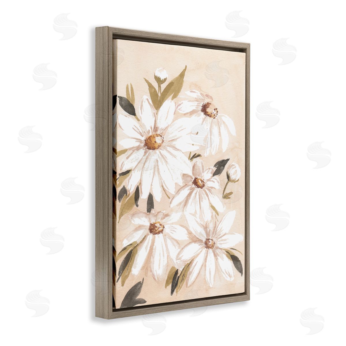 Soft Muted Daisies Brown Floating Frame Canvas Wall Art, Home Decor by Amanda Cook