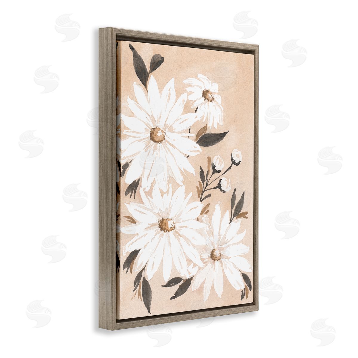 Muted Neutral Daisies Brown Floating Frame Canvas Wall Art, Home Decor by Amanda Cook