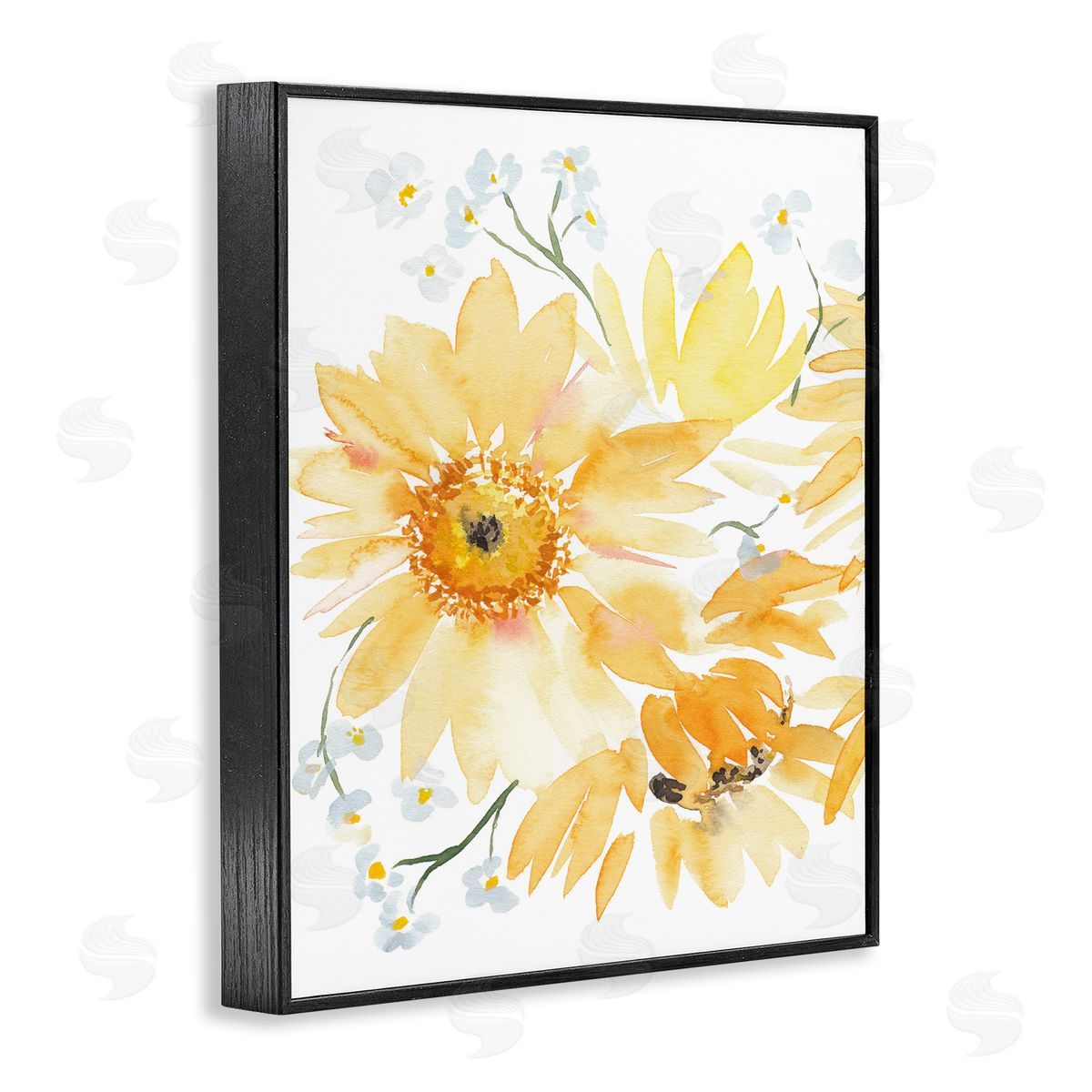 Yellow Brushed Flowers Black Frame Print Wall Art, Home Decor by Amanda Cook