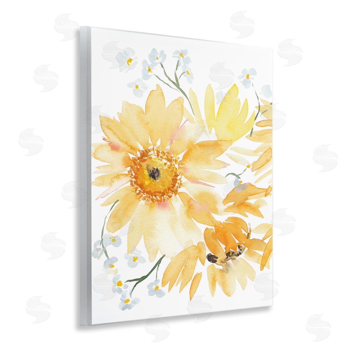 Yellow Brushed Flowers Wood Plaque Wall Art, Home Decor by Amanda Cook
