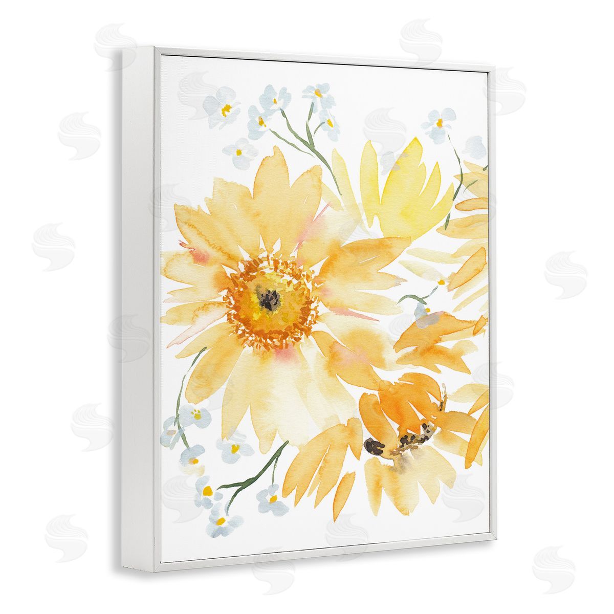 Yellow Brushed Flowers White Frame Print Wall Art, Home Decor by Amanda Cook