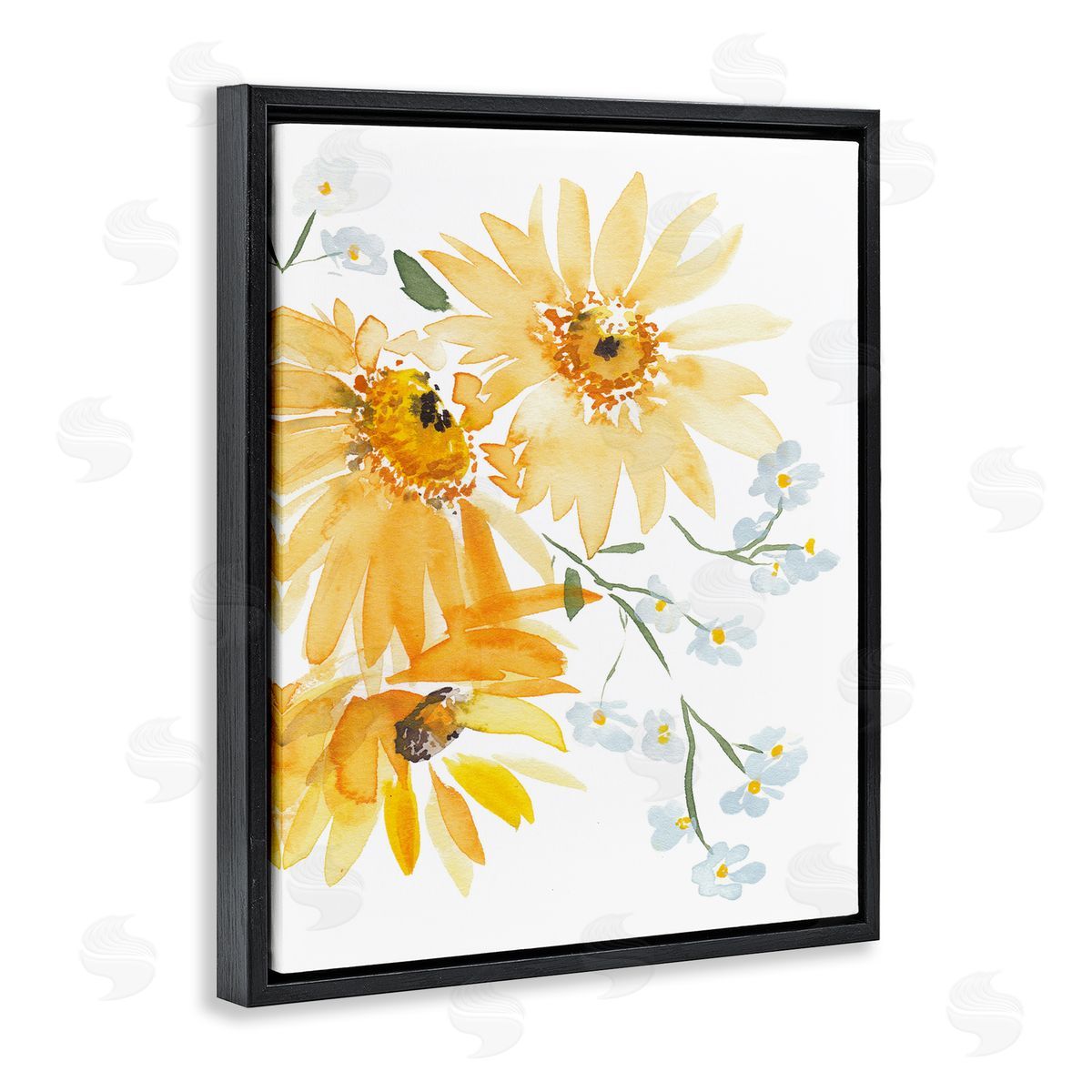 Modern Yellow Daisies Black Floating Frame Canvas Wall Art, Home Decor by Amanda Cook