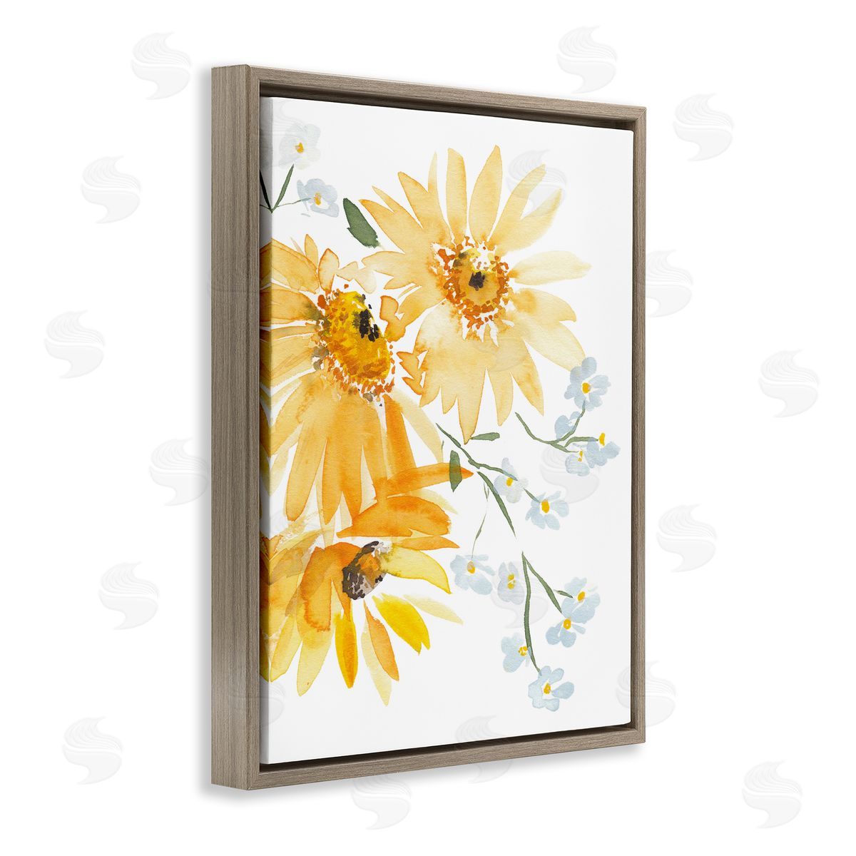 Modern Yellow Daisies Brown Floating Frame Canvas Wall Art, Home Decor by Amanda Cook