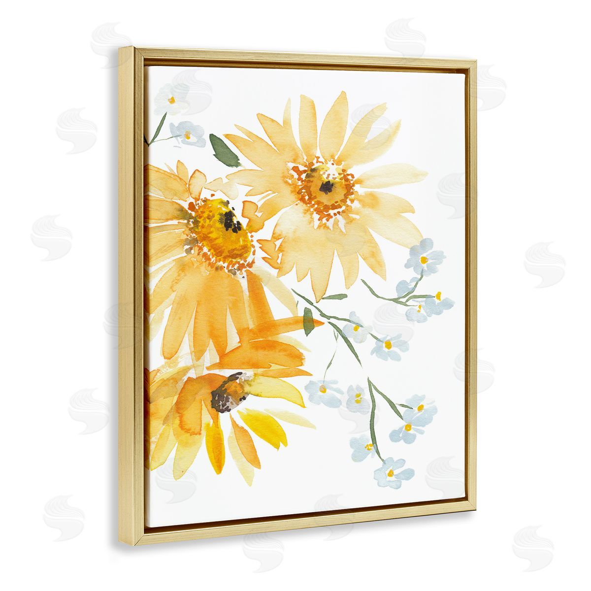 Modern Yellow Daisies Gold Floating Frame Canvas Wall Art, Home Decor by Amanda Cook
