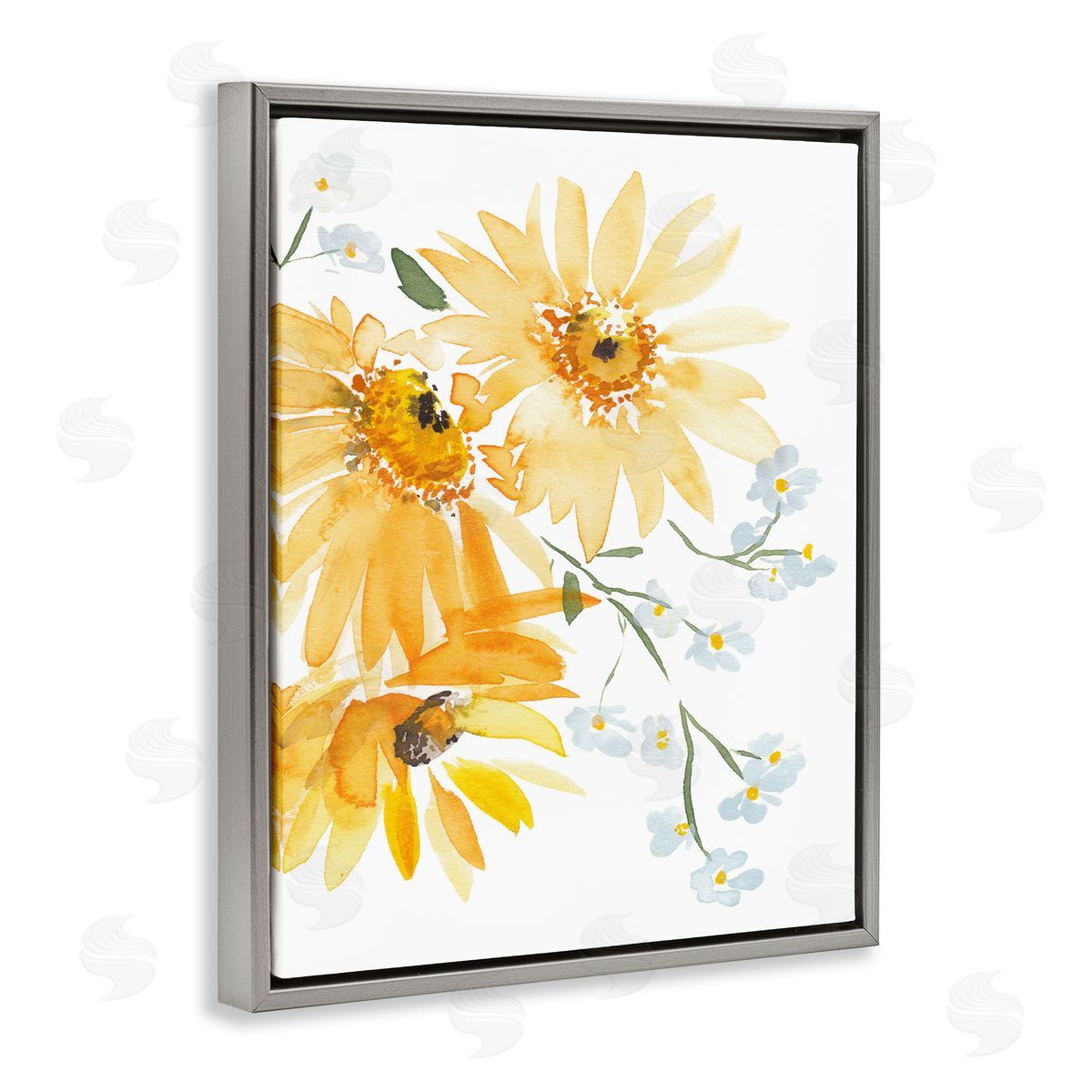 Modern Yellow Daisies Grey Floating Frame Canvas Wall Art, Home Decor by Amanda Cook