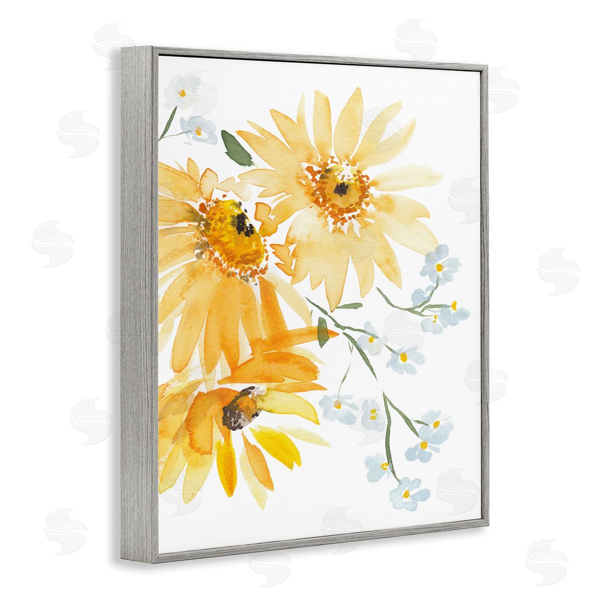 Modern Yellow Daisies Grey Frame Print Wall Art, Home Decor by Amanda Cook