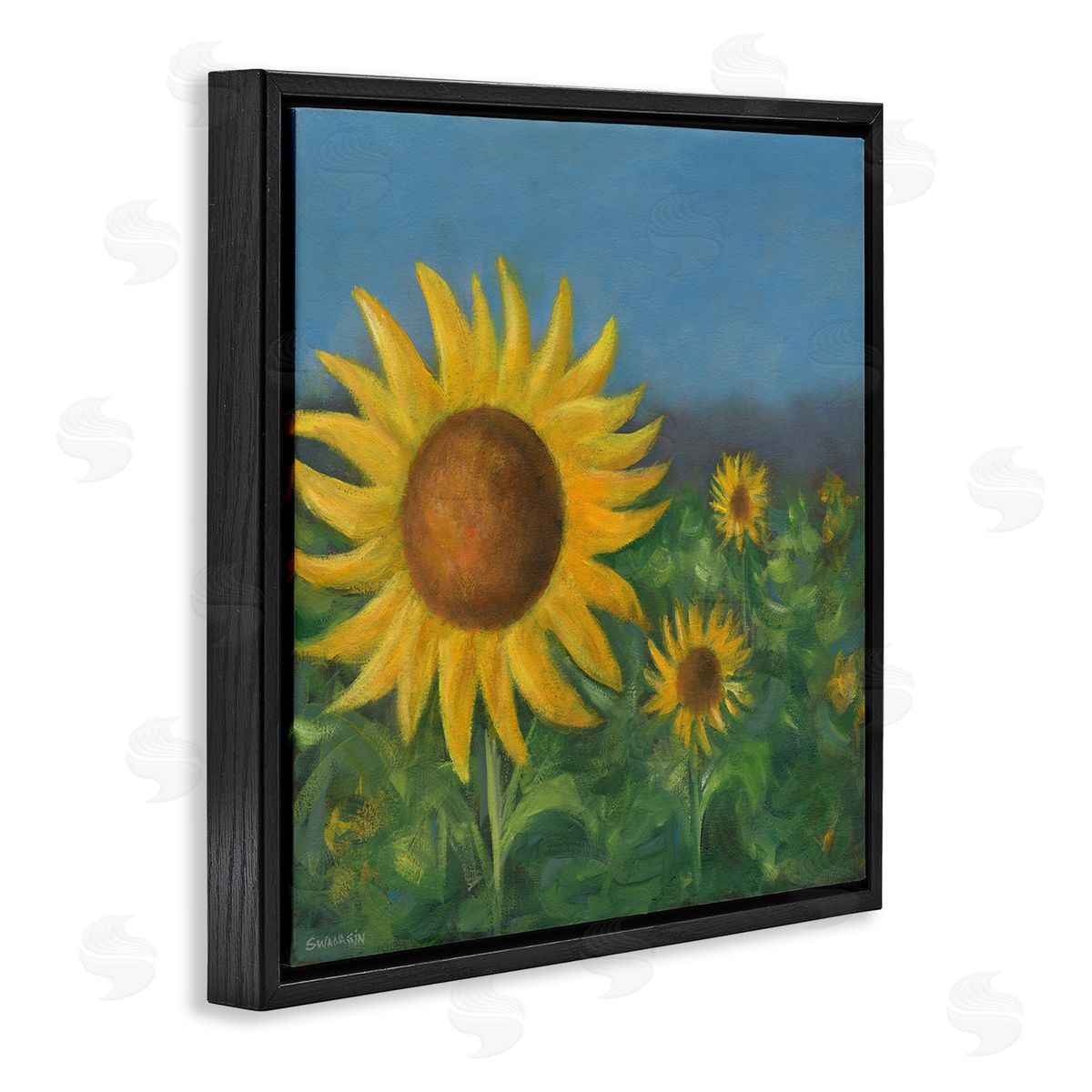 Mellow Sunflower Garden Black Floating Frame Canvas Wall Art, Home Decor by David Swanagin
