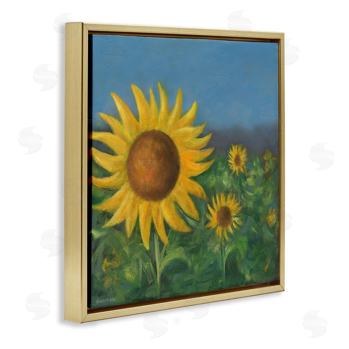 Mellow Sunflower Garden Gold Floating Frame Canvas Wall Art, Home Decor by David Swanagin