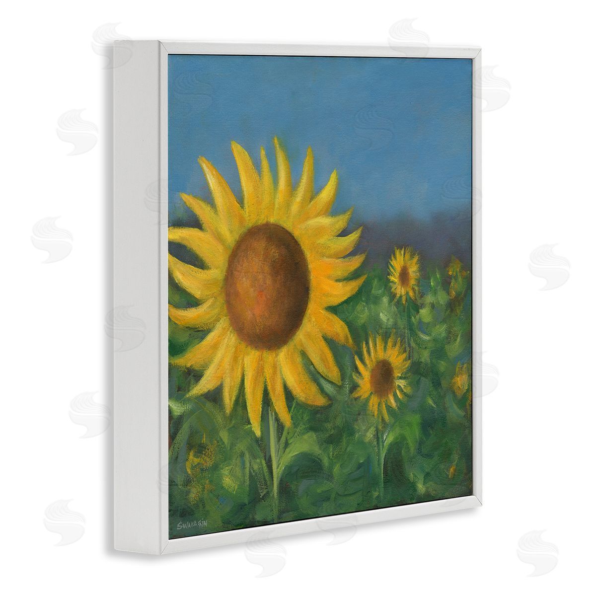 Mellow Sunflower Garden White Frame Print Wall Art, Home Decor by David Swanagin