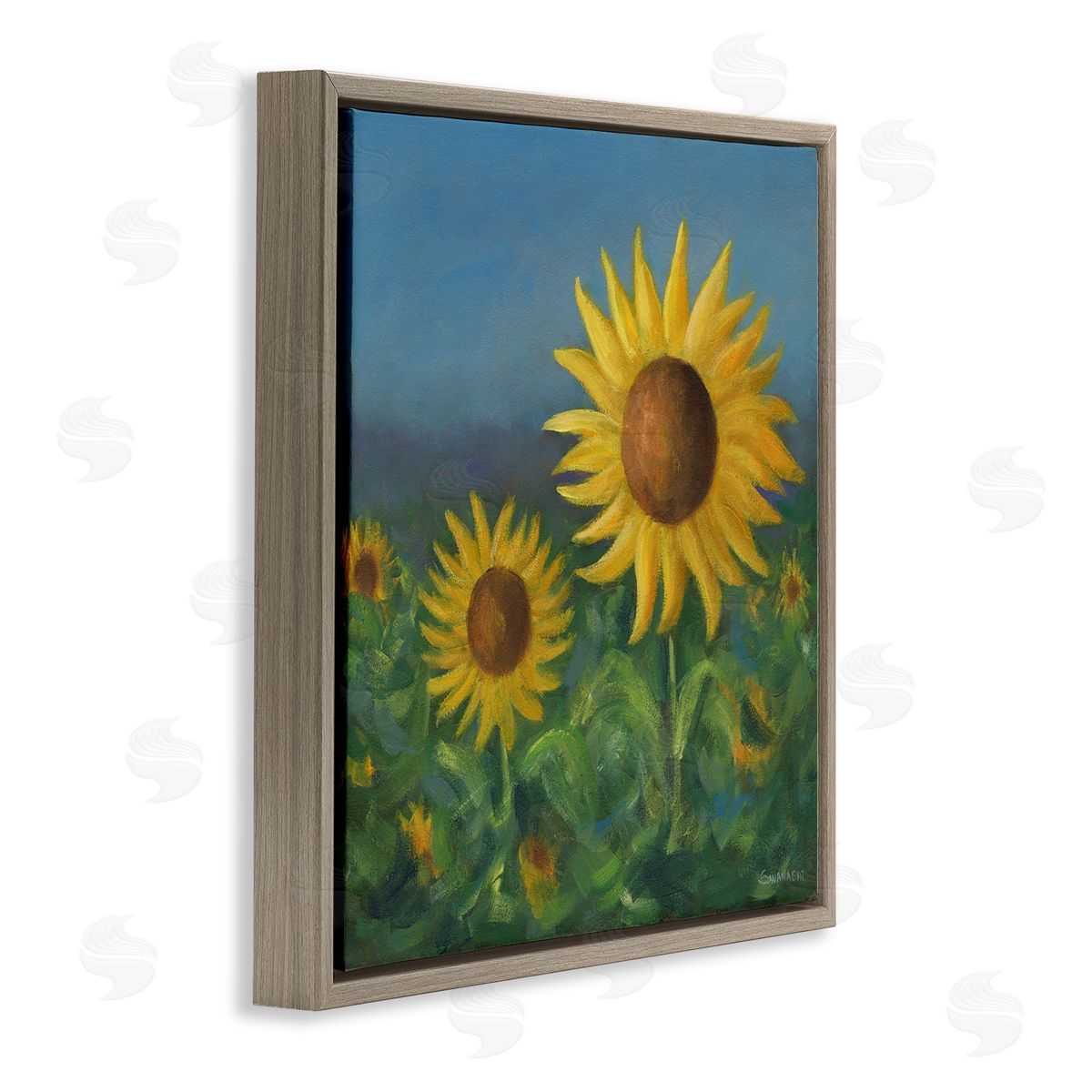 Blooming Sunflower Meadow Brown Floating Frame Canvas Wall Art, Home Decor by David Swanagin