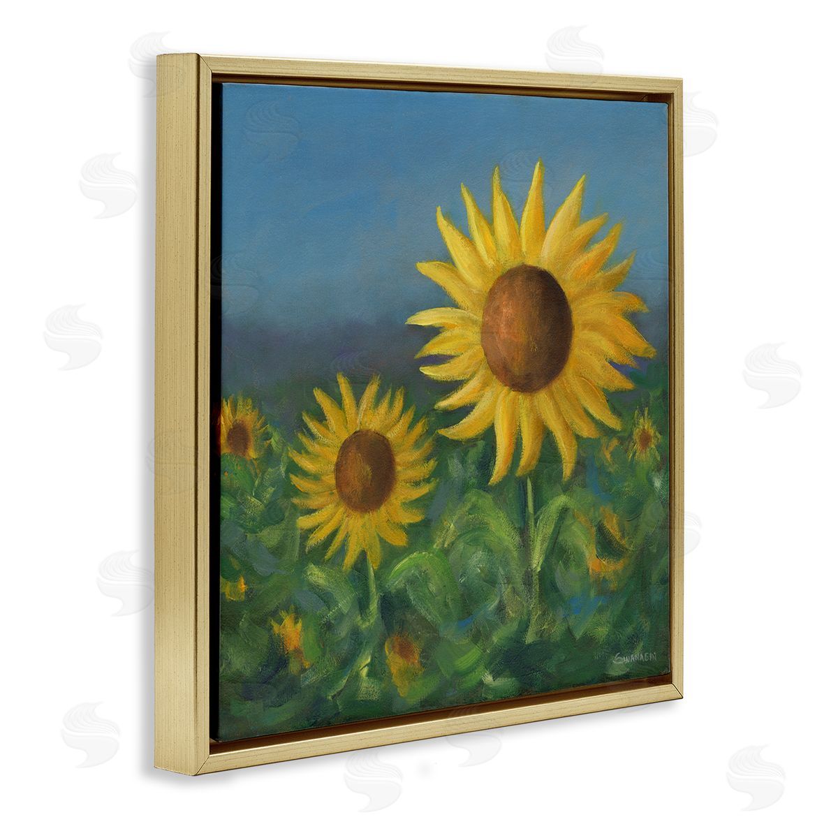 Blooming Sunflower Meadow Gold Floating Frame Canvas Wall Art, Home Decor by David Swanagin