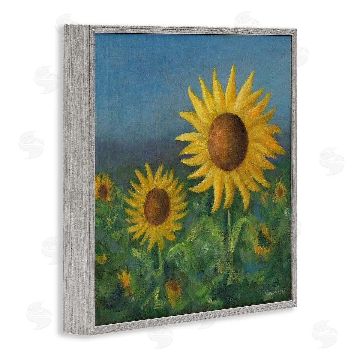 Blooming Sunflower Meadow Grey Frame Print Wall Art, Home Decor by David Swanagin