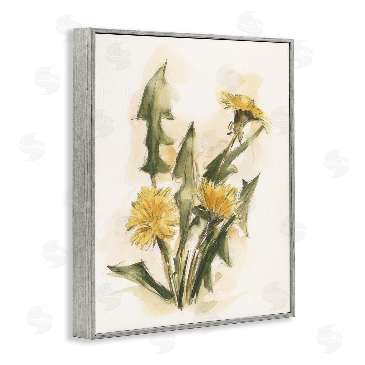 Traditional Yellow Dandelion Grey Frame Print Wall Art, Home Decor by Ethan Harper