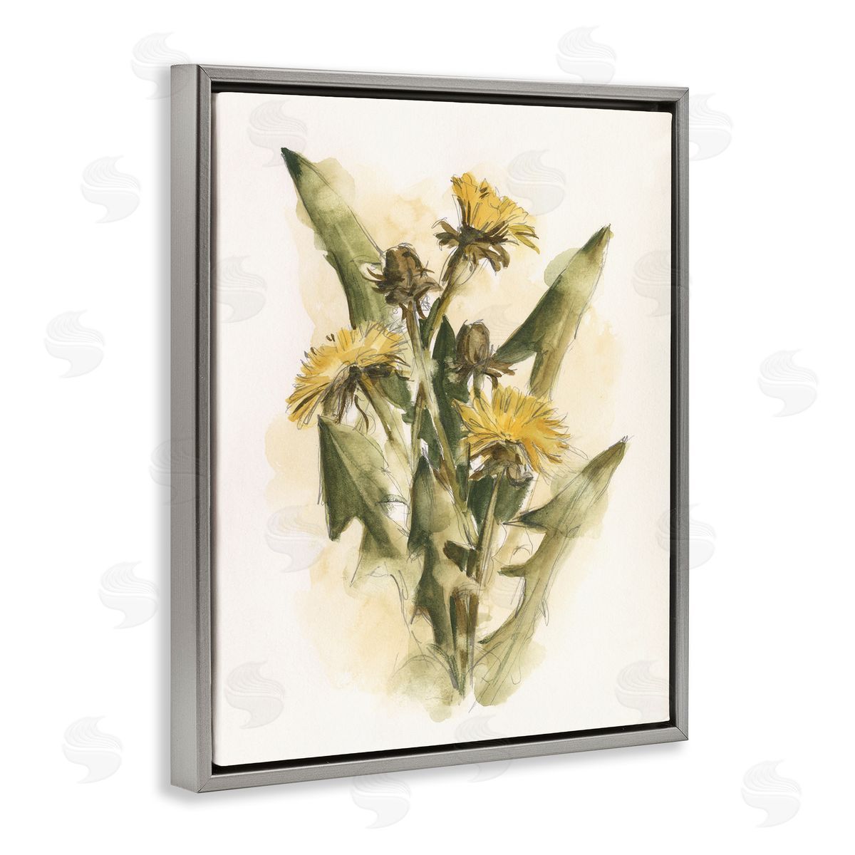 Cottage Buttercup Flowers Grey Floating Frame Canvas Wall Art, Home Decor by Ethan Harper