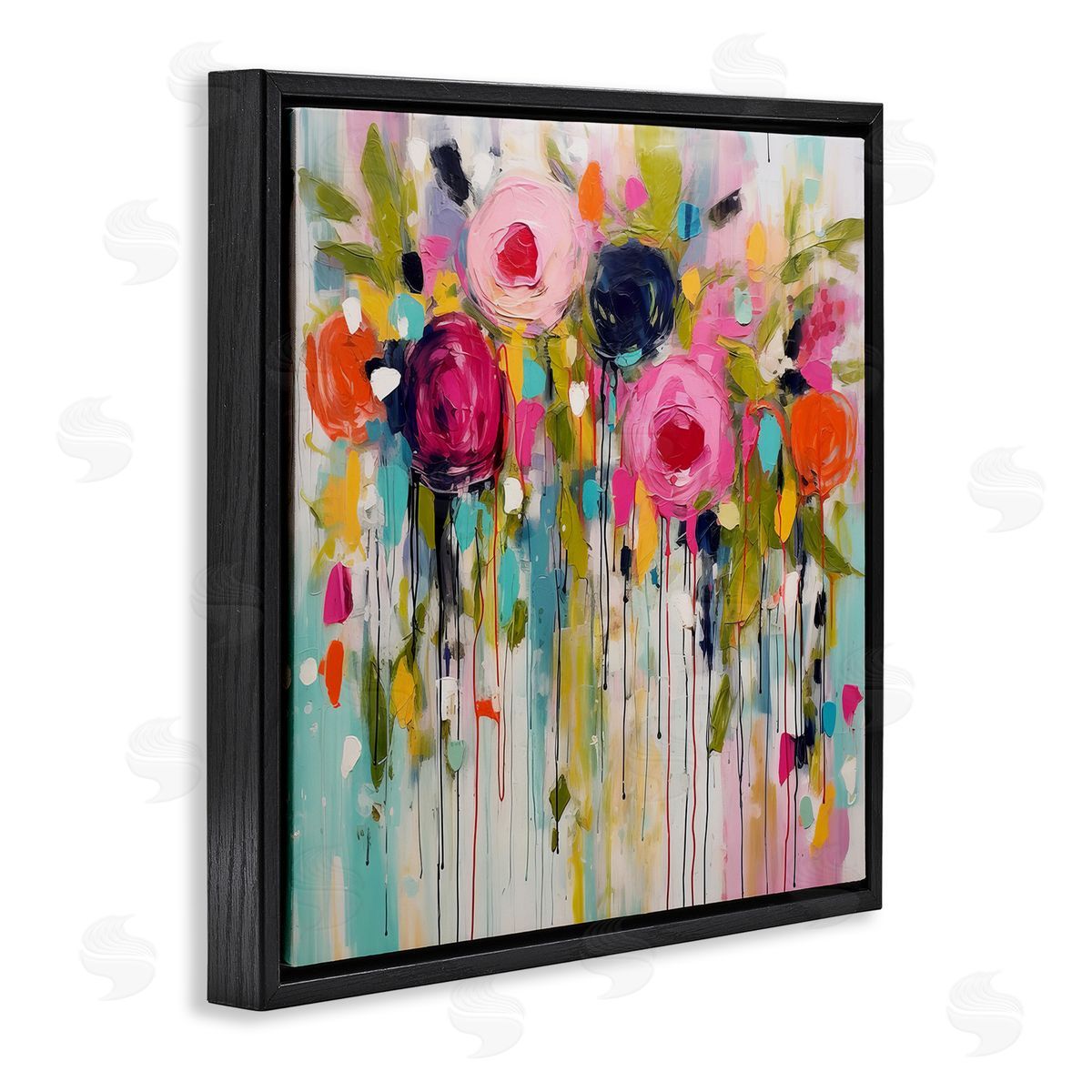 Irena Orlov Paint Drip Roses Black Floating Frame Canvas Wall Art Print