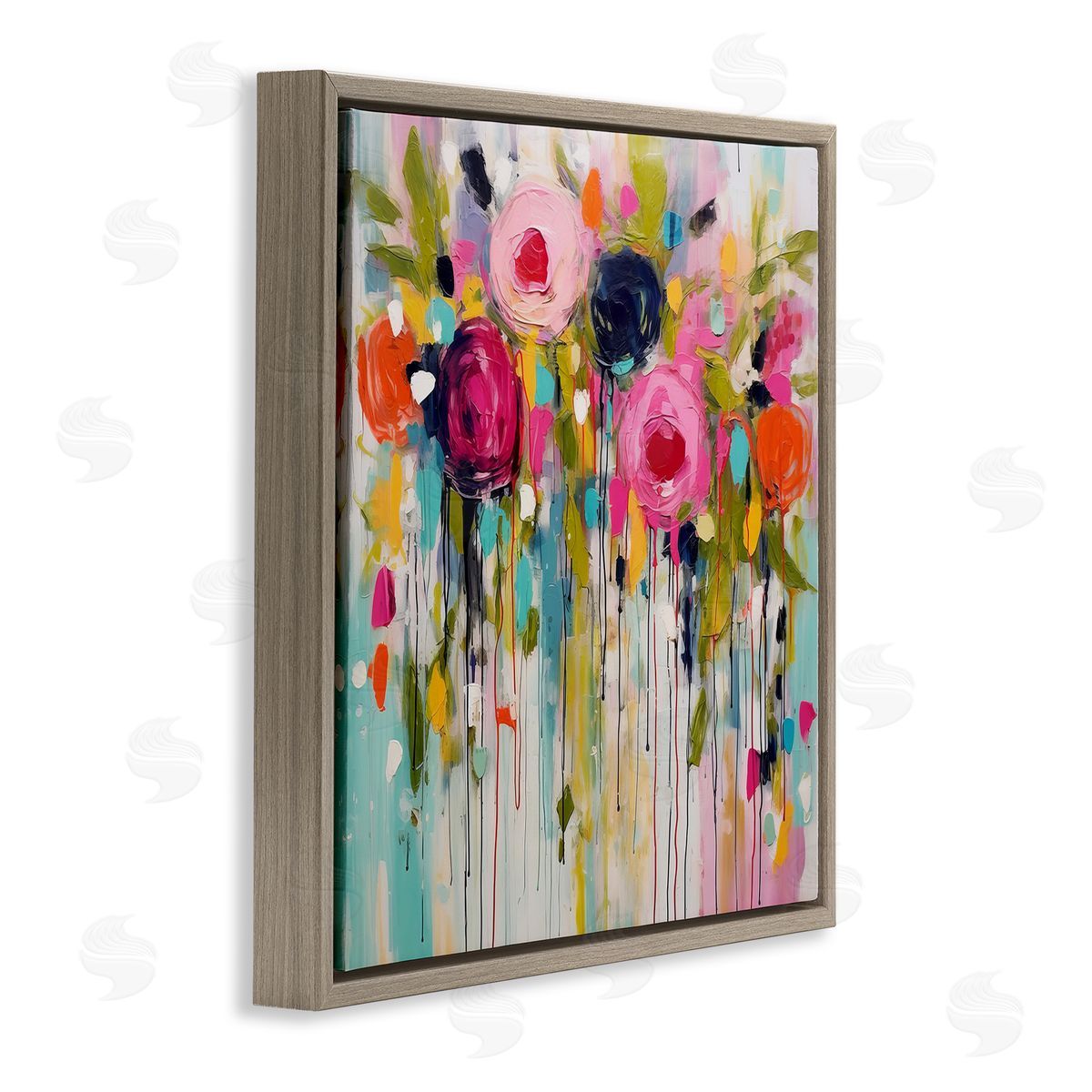 Irena Orlov Paint Drip Roses Brown Floating Frame Canvas Wall Art Print